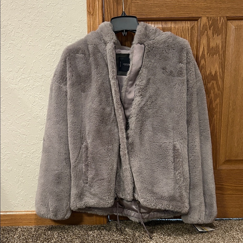 Lucky Brand Gray Faux Fur Jacket